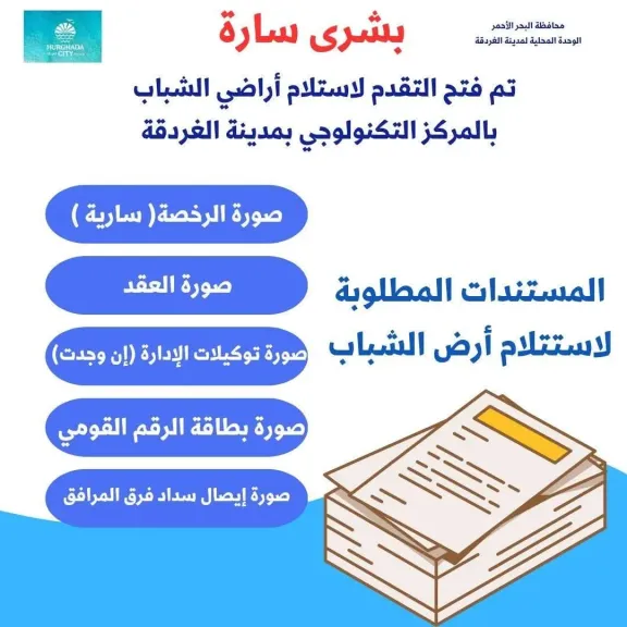 البحر الأحمر تبدأ إجراءات تسليم أراضي الشباب بمدينة الغردقة